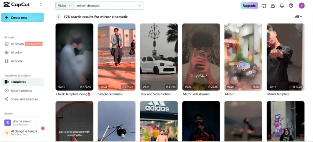 CapCut Mod APK templates library showing trending video templates for quick editing and social media content creation.