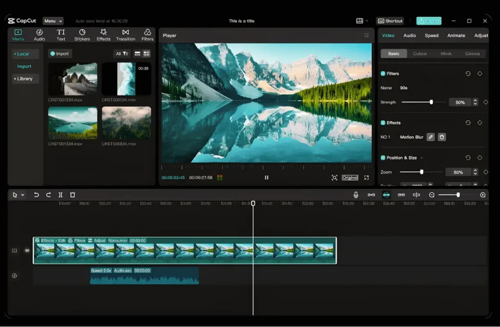 CapCut Mod APK editing interface showing premium video editing features, timeline, filters, transitions, and effects.
